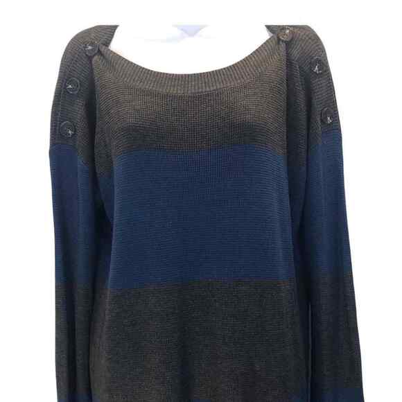 Vince Camuto Women’s Small Sweater Gray Blue Striped Thermal Button Shoulder - Picture 8 of 12
